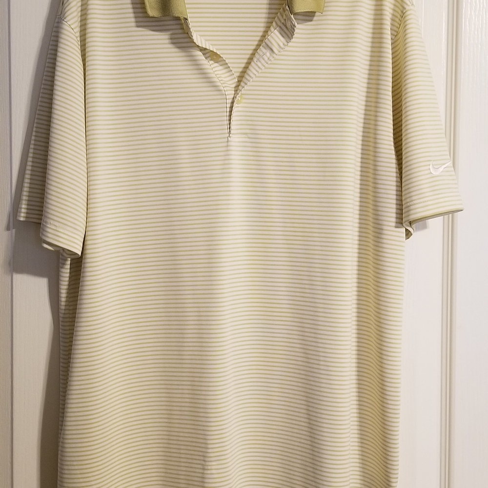 Nike Men's Polo Shirt - Cream and White Stripes